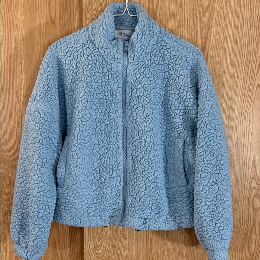 Urban Outfitters Baby Blue Cropped Sherpa Fleece Oversized Jacket